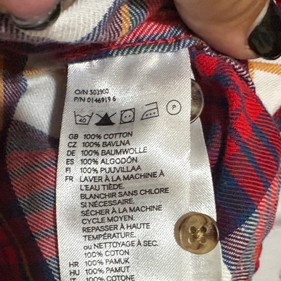 H&M L.O.G.G Crew Red and White Plaid Button Down Shirt, size 6 with - Picture 9 of 9